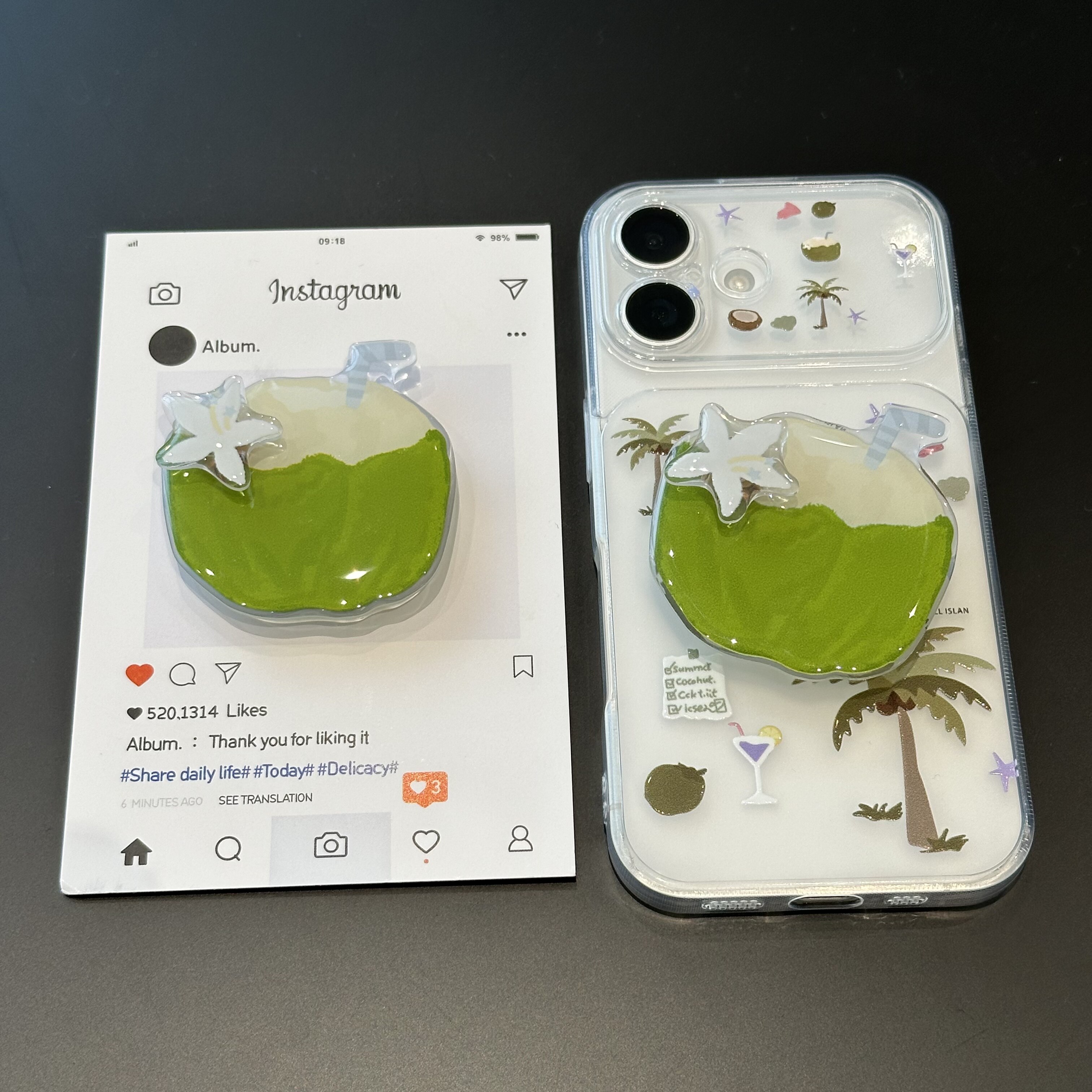 椰子旋转支架适用苹果16promax手机壳mate70pro华为p80卡通OPPOReno15红米K90透明14vivos50小米17pro荣耀500