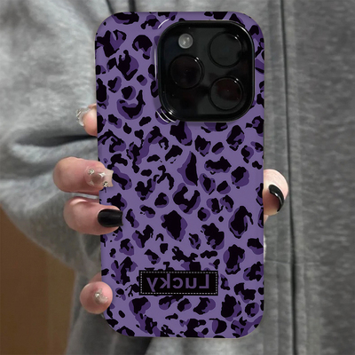 高级紫底豹纹适用苹果16pro手机壳iPhone15可爱17p华为mate60新款p70磨砂菲林vivo小米14红米k70荣耀oppo女款