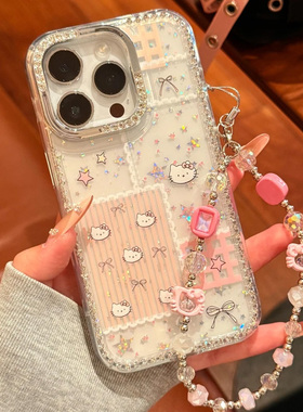 猫咪闪钻适用苹果16promax手机壳iphone14pro新款13卡通12日韩可爱11保护套15promax防摔15plus时尚镭射手链