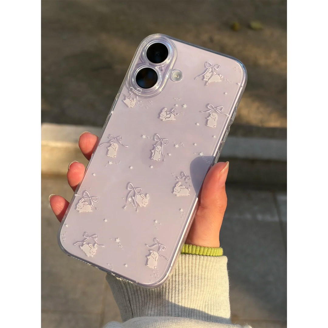 温柔小兔紫适用iphone16promax手机壳15苹果17透明华为mate70pro创意vivo小米17p全包防摔oppo红米k80荣耀300