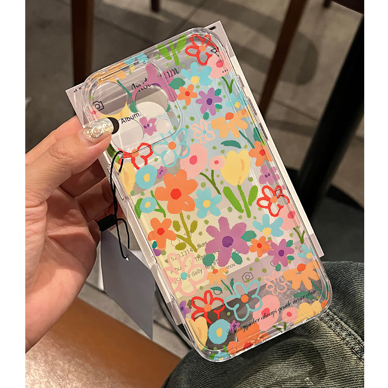 彩色花朵适用苹果16手机壳iPhone15promax新款华为mate60红米note13唯美p70小米14软壳vivoo荣耀oppo防摔k70