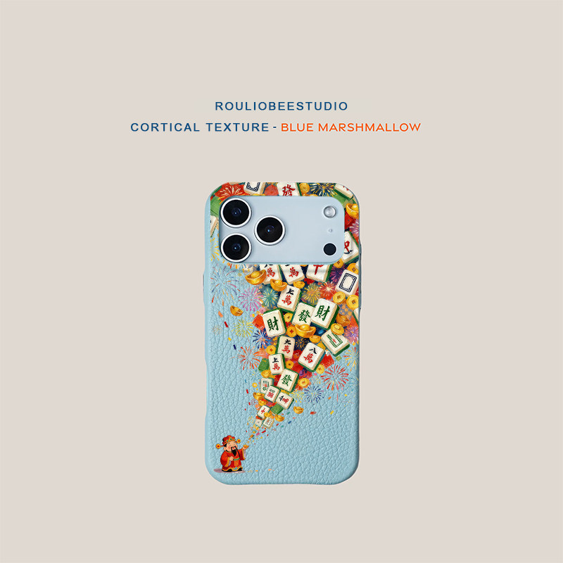 烟花麻将财神适用苹果17promax手机壳iPhone16pro新款15华为p70保护套创意13可爱14小米17皮纹vivoppo荣耀400