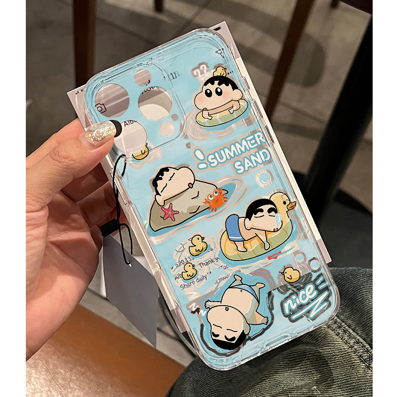 可爱游泳小新插画全包手机壳