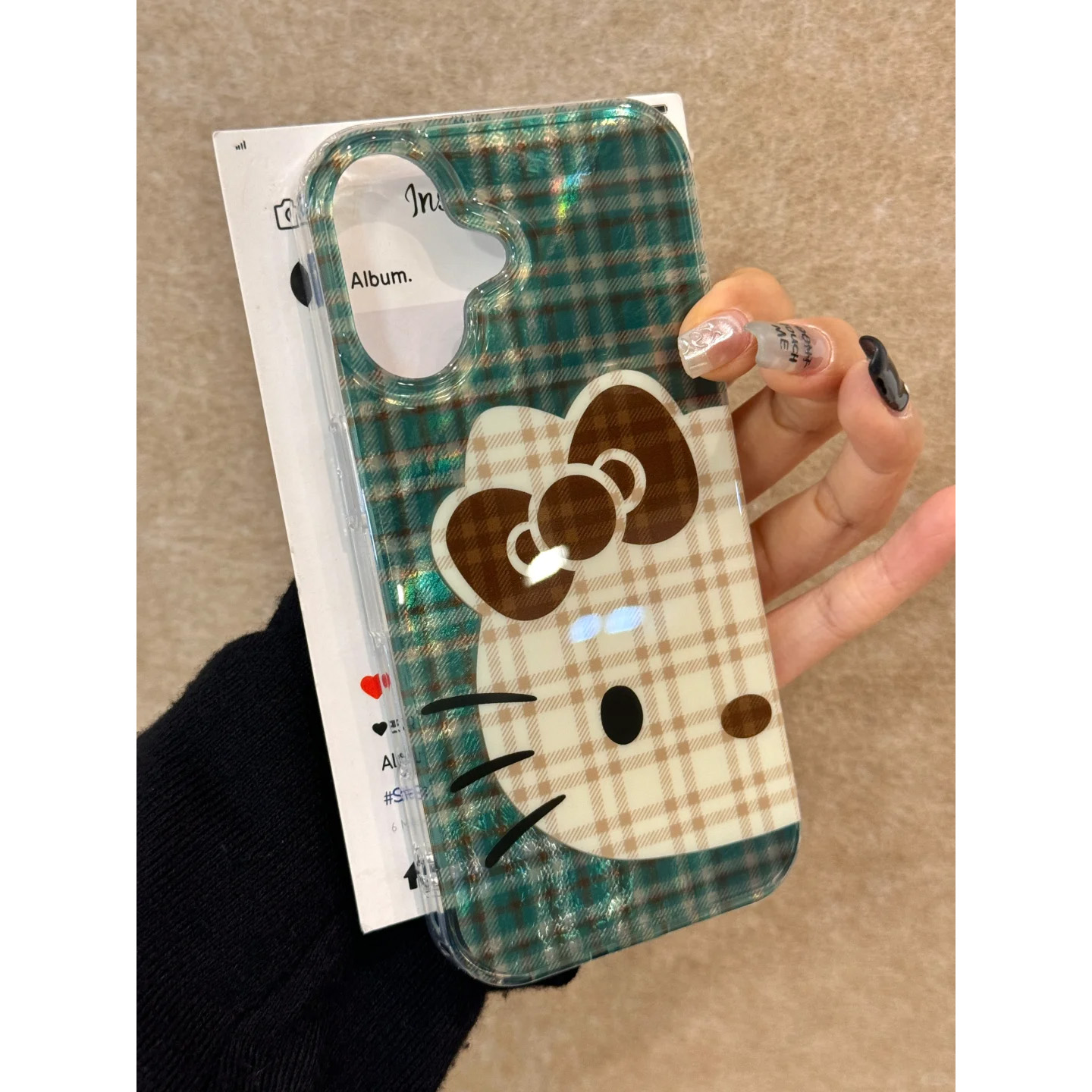 格纹凯蒂猫晕染手机壳日韩卡通