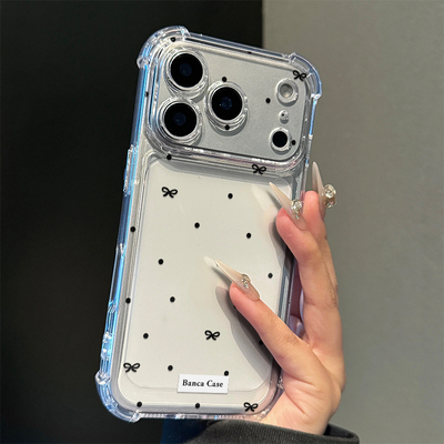 韩系黑蝴蝶结适用iPhone17promax手机壳苹果16pro女13华为mate70新款小米15荣耀300vivo四角防摔oppo红米note