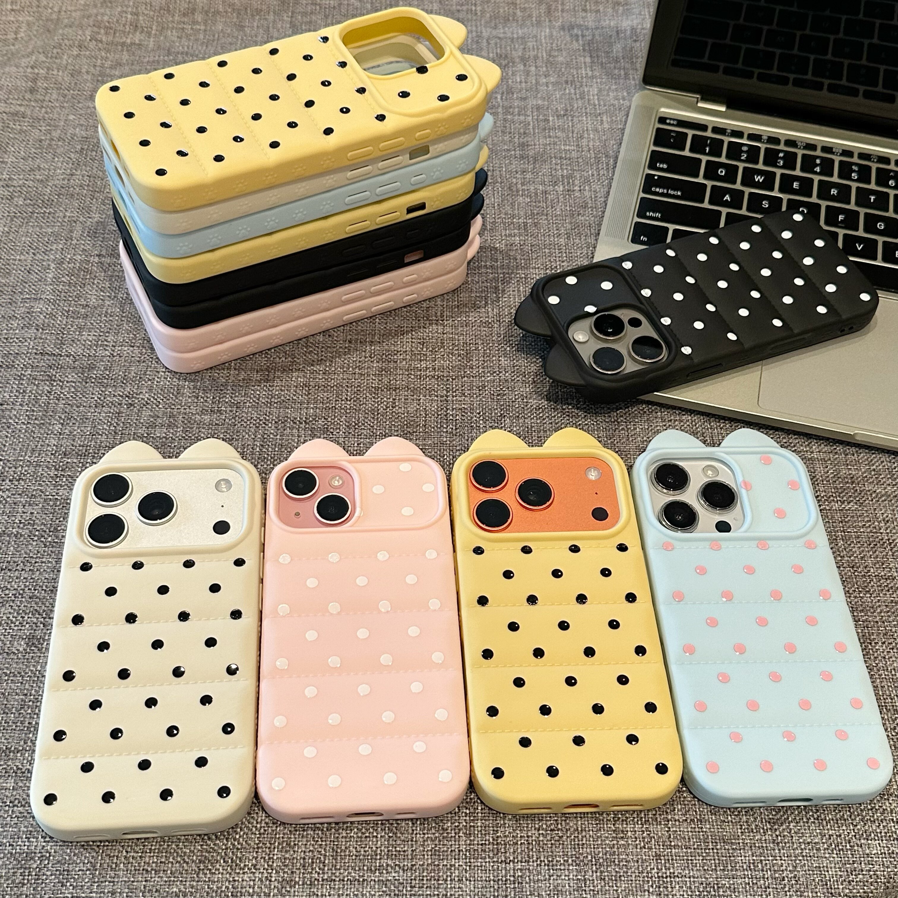 ins风波点猫耳朵适用苹果17promax手机壳iPhone15pro新款13PM简约时尚14pm保护套16promax全包15plus纯色软壳