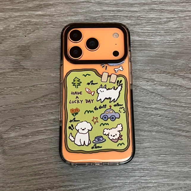 绿草地猫咪小狗适用苹果16promax手机壳iphone14pro新款13卡通12创意网红11保护套15promax全包防摔三合一17