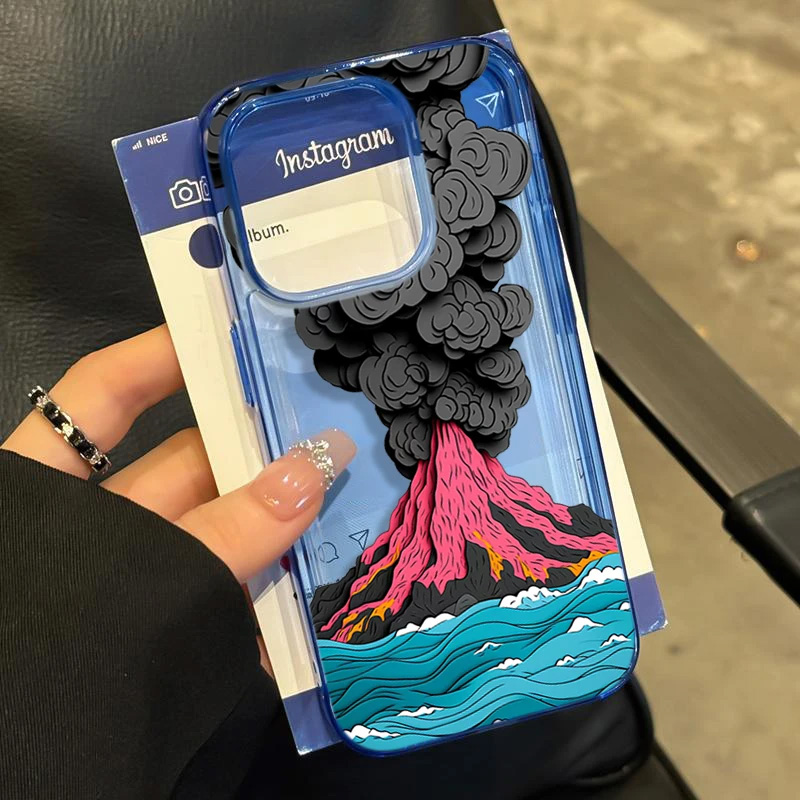 火山喷发适用苹果16promax手机壳iphone14pro新款13高级感12创意11保护套15promax全包防摔软胶15卡通插画套
