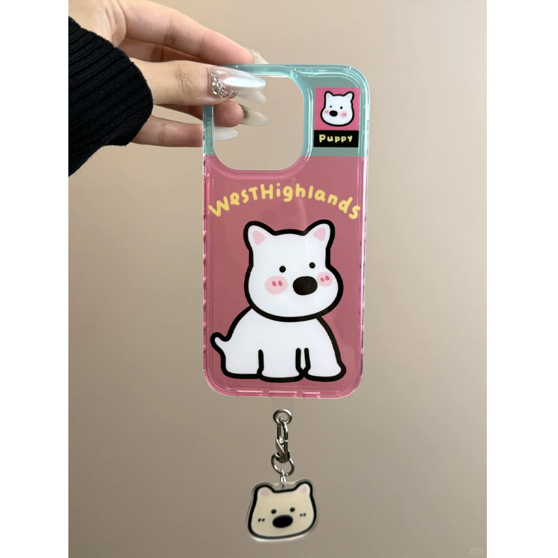 韩系可爱西高地挂坠适用苹果16手机壳少女心iphone15promax网红新款13pro防摔12硅胶14pro透明11女13全包超薄