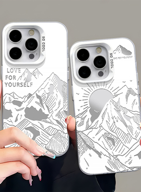 彩银日照金山适用苹果16promax手机壳iPhone15pro新款17华为mate60红米note13创意p70小米14男vivoo荣耀oppo