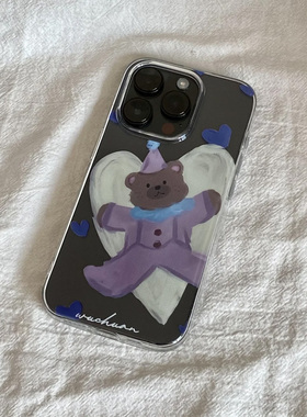 紫色小熊适用苹果16手机壳iPhone15promax新款华为mate60红米note13卡通k70小米14软壳vivoos19荣耀oppo透明