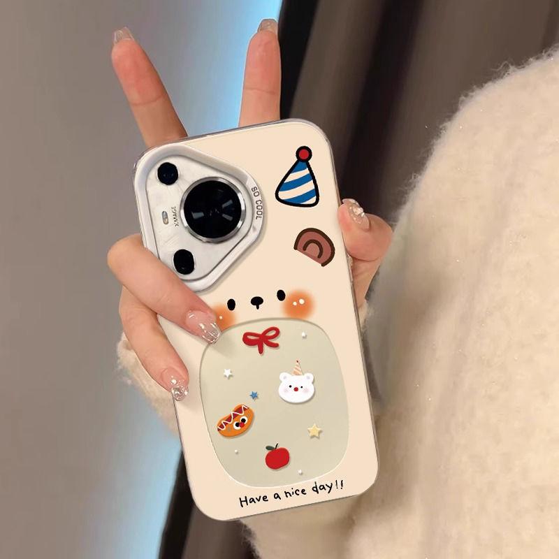 可爱小熊适用苹果16promax手机壳iPhone15新款13华为mate60/p70荣耀x50彩银Reno12保护套vivos19小米14oppo硬