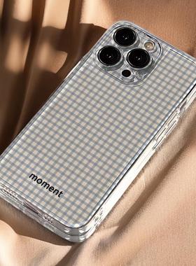 ins蓝格子适用苹果16promax手机壳iPhone15pro新款12华为mate70全包p70小米14软壳vivooppo荣耀11红米note13