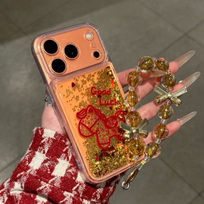 金色流沙小马适用苹果17promax手机壳iphone16新款13华为mate70新年opporeno14小米15链条vivox200荣耀12红米