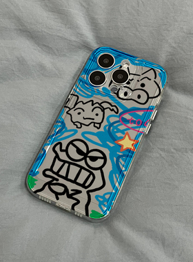 涂鸦小鳄鱼适用苹果15/16手机壳12/11卡通vivox100透明红米note13防摔小米14保护套华为pura70荣耀软OPPO硅胶