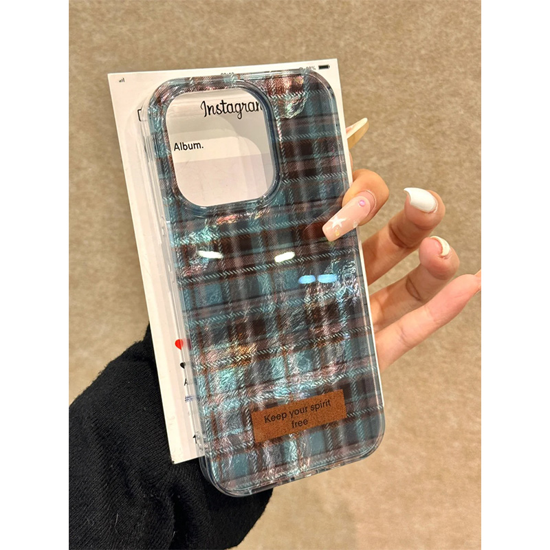 小众复古渐变晕染手机壳格纹光油