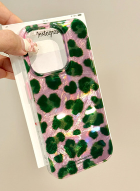 绿色豹纹适用苹果15promax手机壳iphone16pro网红12华为mate60新款pura70/vivo小米14红米note13荣耀oppok70