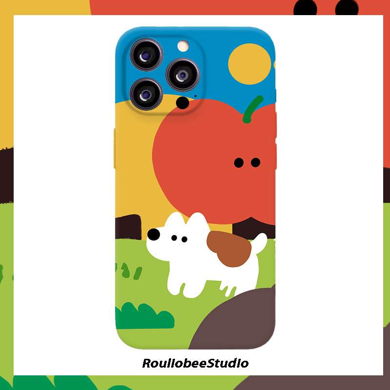 油画红苹果白狗适用iPhone16promax手机壳苹果17新款14华为p70创意13小米15全包oppo红米k80硬壳1荣耀200vivo
