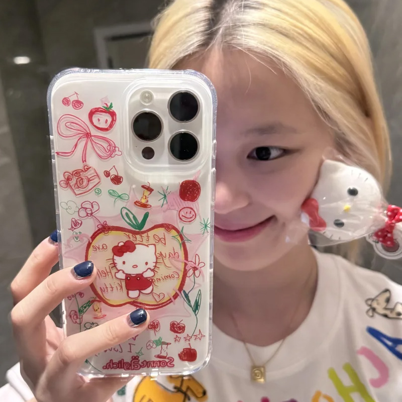 涂鸦凯蒂猫适用iPhone16pro手机壳13苹果15promax可爱12/11华为mate60新款p70卡通vivo小米14红米k80荣耀oppo