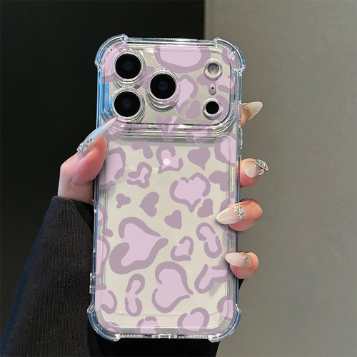 粉色爱心豹纹适用iPhone17promax手机壳15苹果16pro华为mate80小米17荣耀500卡通VIVOx300防摔OPPO红米note14