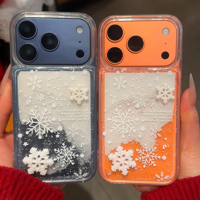 冬日雪花流沙壳适用苹果17promax手机壳iphone16小米15华为p70女款k80nova13荣耀300氛围感s30潮14小米17pro