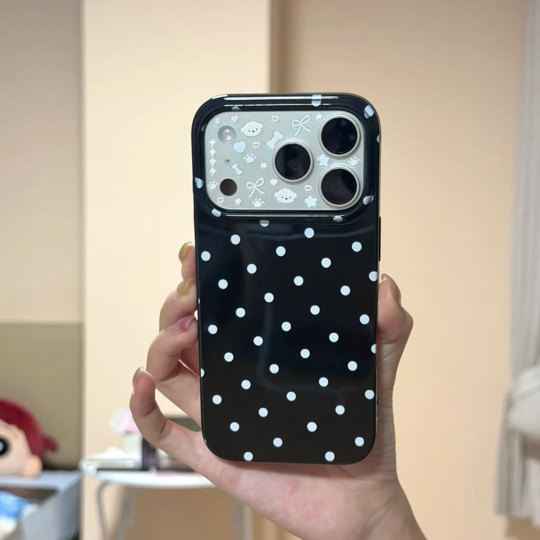 简约满屏小波点适用苹果16promax手机壳iphone14pro新款13promax卡通12日韩可爱11全包15防摔17pro黑色果冻壳