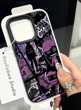 紫色幽灵男孩适用苹果15promax手机壳iPhone16pro新款荔枝纹13潮酷小众12个性皮质软壳11防摔14pro保护套男款