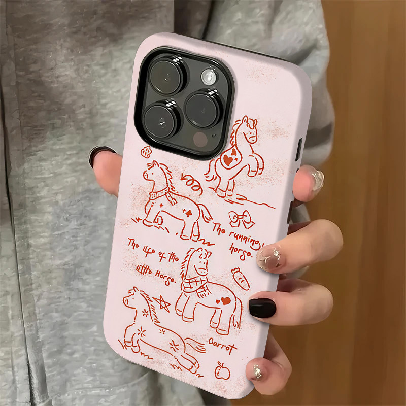 粉线条木马适用苹果17promax手机壳iPhone16可爱15华为p70新款小米17磨砂菲林vivo红米k80荣耀400oppofindx8