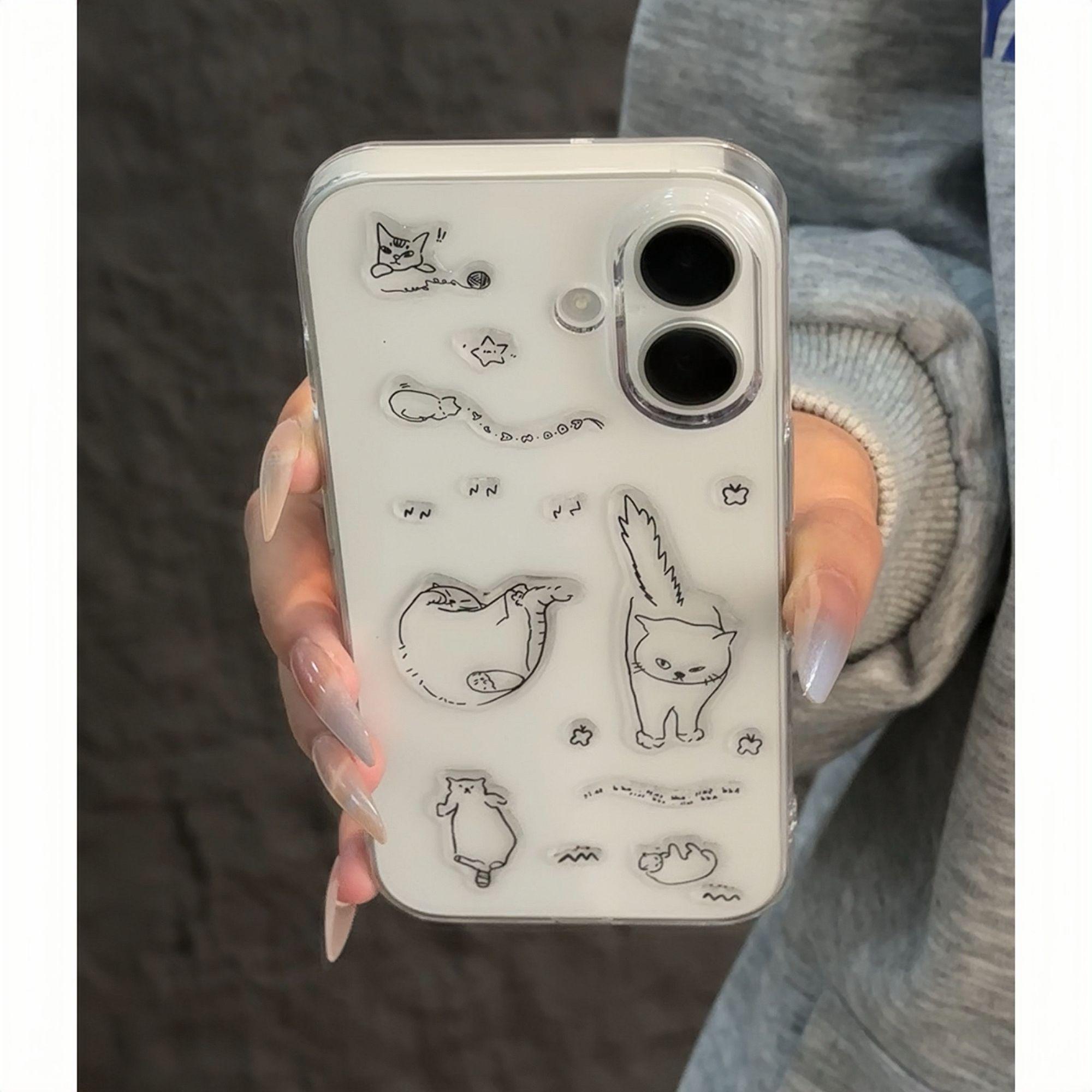 猫咪diy滴胶贴纸适用苹果16promax手机壳iPhone15新款华为mate60红米卡通p70小米14软壳vivoo荣耀oppo透明套