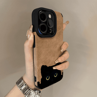 可爱探头猫适用苹果16promax手机壳16新款iphone15promax创意15高级翻毛皮13全包防摔14美拉德12简约女11卡通
