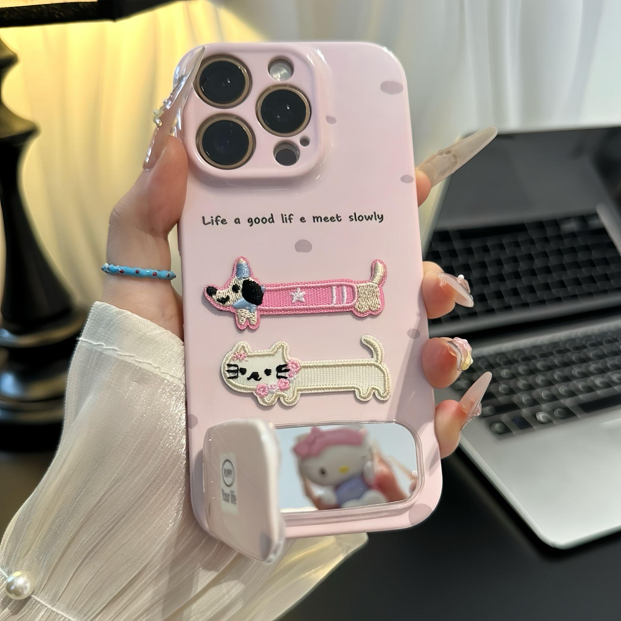 刺绣贴小狗适用iPhone16promax手机壳苹果13菲林14华为mate70卡通vivo小米15支架oppo红米k80硬12荣耀11新款