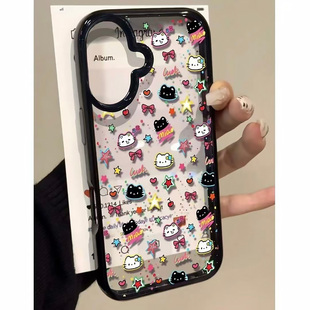 炫彩涂鸦小猫适用苹果16promax手机壳iphone17pro新款13可爱卡通12韩系14保护套11promax防摔15pro软边亚克力