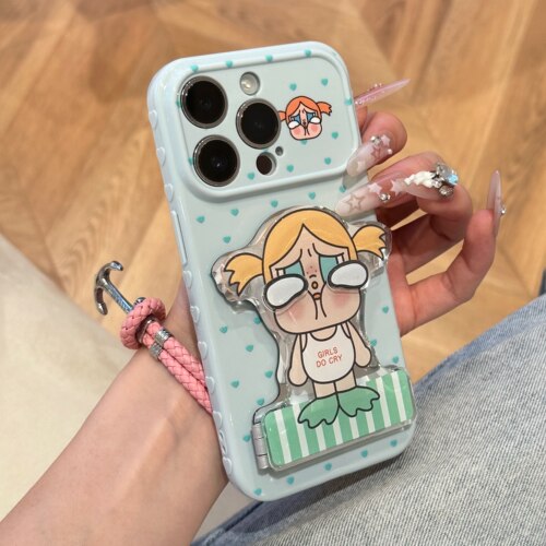 网红哭娃支架适用iPhone16promax手机壳苹果15/13华为p90卡通OPPOreno14红米K90少女VIVOs50小米17pro荣耀x70