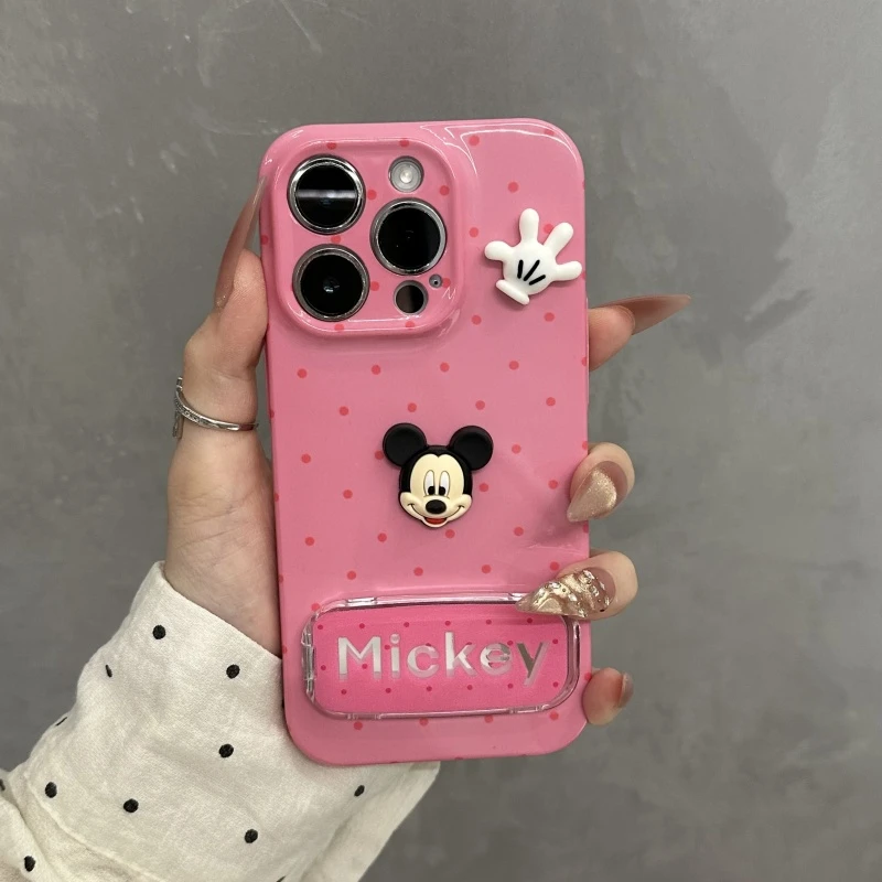 潮牌米奇镜面支架适用iphone16promax手机壳苹果13菲林14华为p70卡通vivo小米15全包oppo红米k80硬壳12新款11