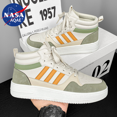 NASA AQAE联名时尚百搭高帮男冬防滑运动鞋皮面休闲鞋平底板鞋潮