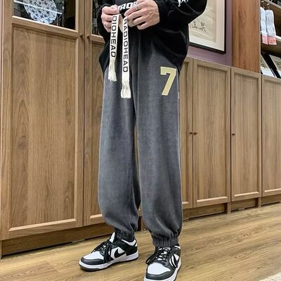 青少年灯芯绒裤子男ins潮牌痞帅炸街oversize美式vibe风收口卫裤