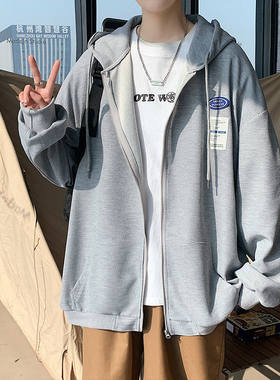 大码开衫卫衣外套男女ins潮bf春秋韩版宽松韩版连帽上衣情侣夹克