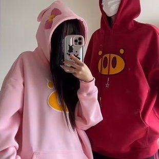可爱猪猪卫衣女秋冬款外套连帽情侣装美式无性别慵懒风gg爆衣服男