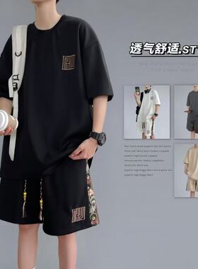 中国风中式国风潮套装男夏季时尚潮牌宽松休闲运动短袖短裤一整套