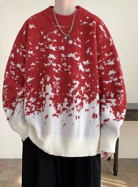 雪花渐变针织衫男士冬季圣诞毛衣复古加厚保暖衣服内搭宽松慵懒风
