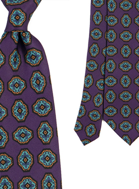 紫色复古老花绅士格调男士手打领带高级感宴会休闲约会腔调十足