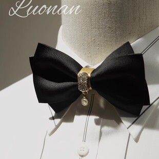 黑色领结男简约双层仿手打新郎伴郎结婚婚礼蝴蝶结水钻吊坠镶嵌