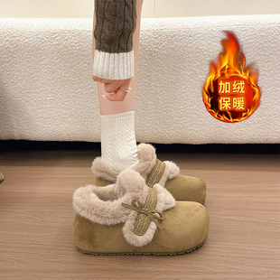 加绒保暖厚底毛毛雪地靴女冬季内增高勃肯鞋一脚蹬毛毛鞋棉鞋女士