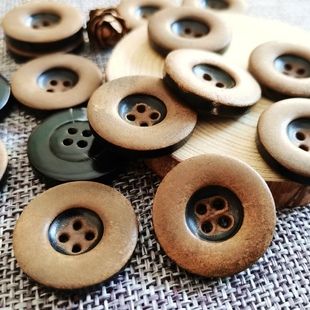 天然牛角焦黄色火烧做旧大圆边四眼扣美式复古硬汉机车外套扣