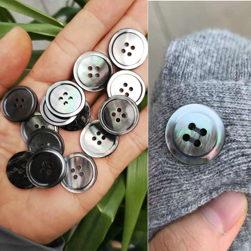 原单日本天然黑蝶贝壳圆边四眼扣休闲衬衣针织开衫贝母扣尺寸齐全