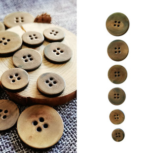 火烧焦黄色复古天然牛角平面四眼扣美式工装夹克外套纽扣尺寸齐全