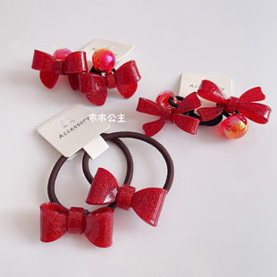 新年喜庆红色系蝴蝶结弹性好绕绕珠发绳女童发圈儿童高弹力扎头绳