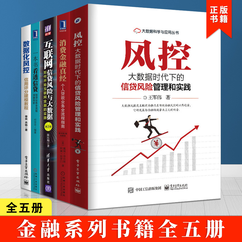 金融书籍全五册大数据时代下的信贷风险管理和实践+消费金融真经+互联网信贷风险与大数据+数据化风控+一本书看透信贷-封面