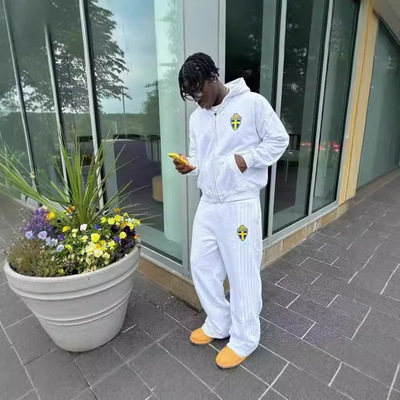 y2k休闲运动套装刺绣连帽卫衣