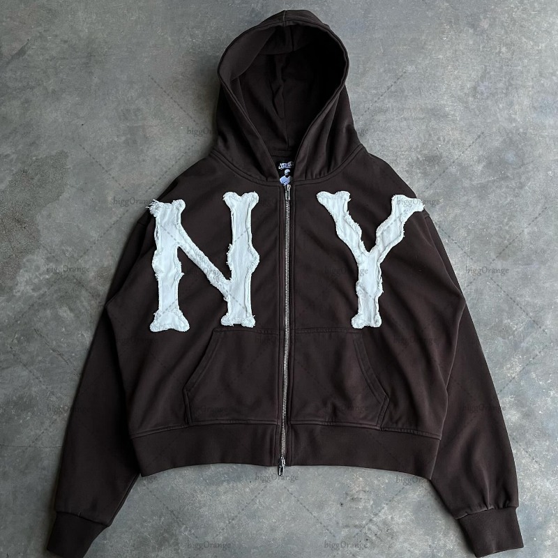 刺绣拉链卫衣hoodiey2k宽松嘻哈